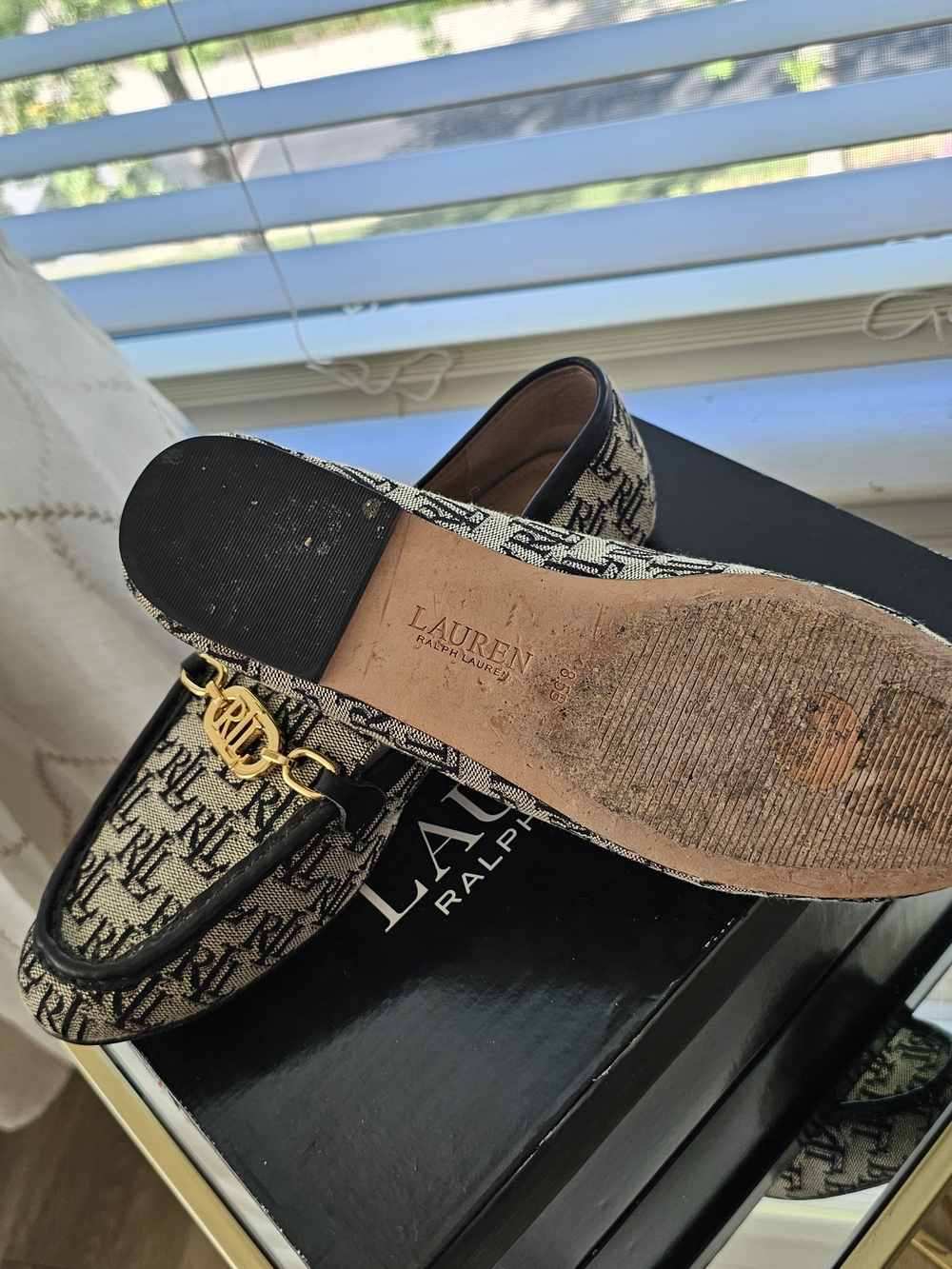 Ralph Lauren Black and Cream RL Monogram Loafers - Picture 4 of 4